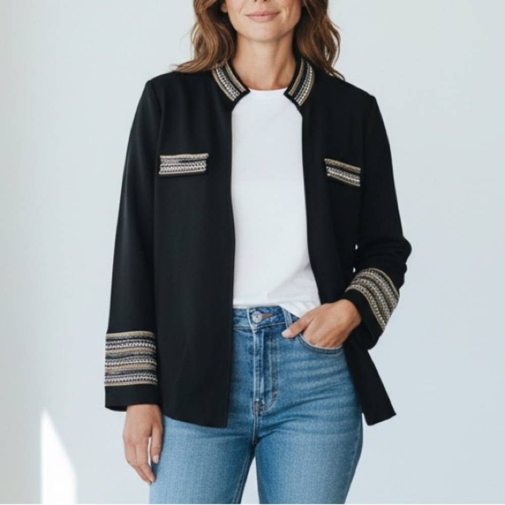 Chico's Black Knit Cardigan with Metallic Trim Size 1
